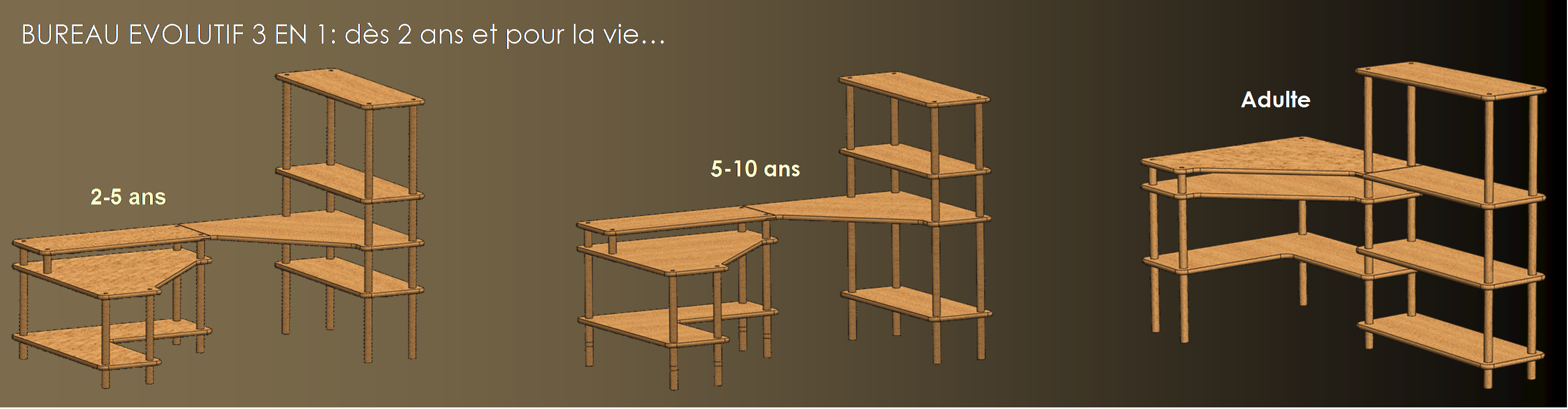 Bureau évolutif enfant en bois massif